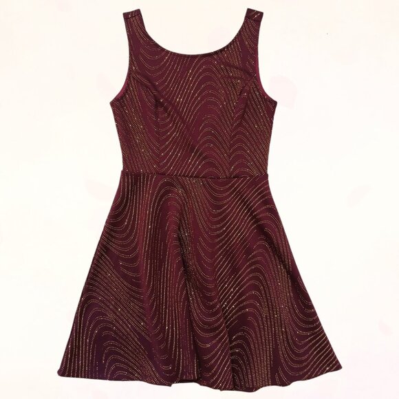 Bailey Blue Plum & Gold Sparkle A-Line Deep Back V-Neck Mini Skater Dress Size M - Picture 13 of 14